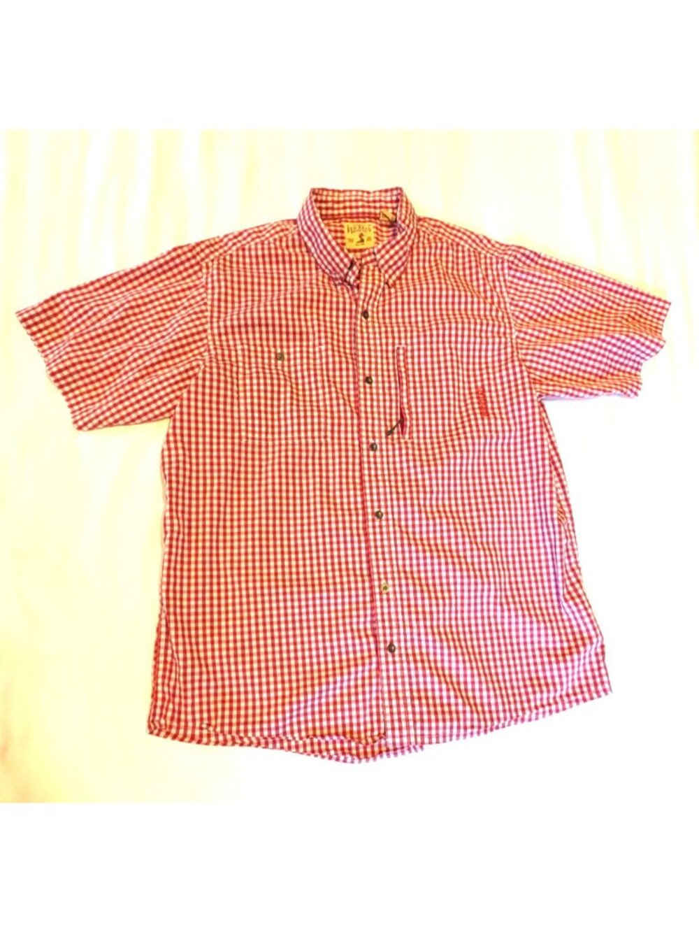 Redhead Mens Button Down Short Sleeve Red Check Gingham Shirt Size XL